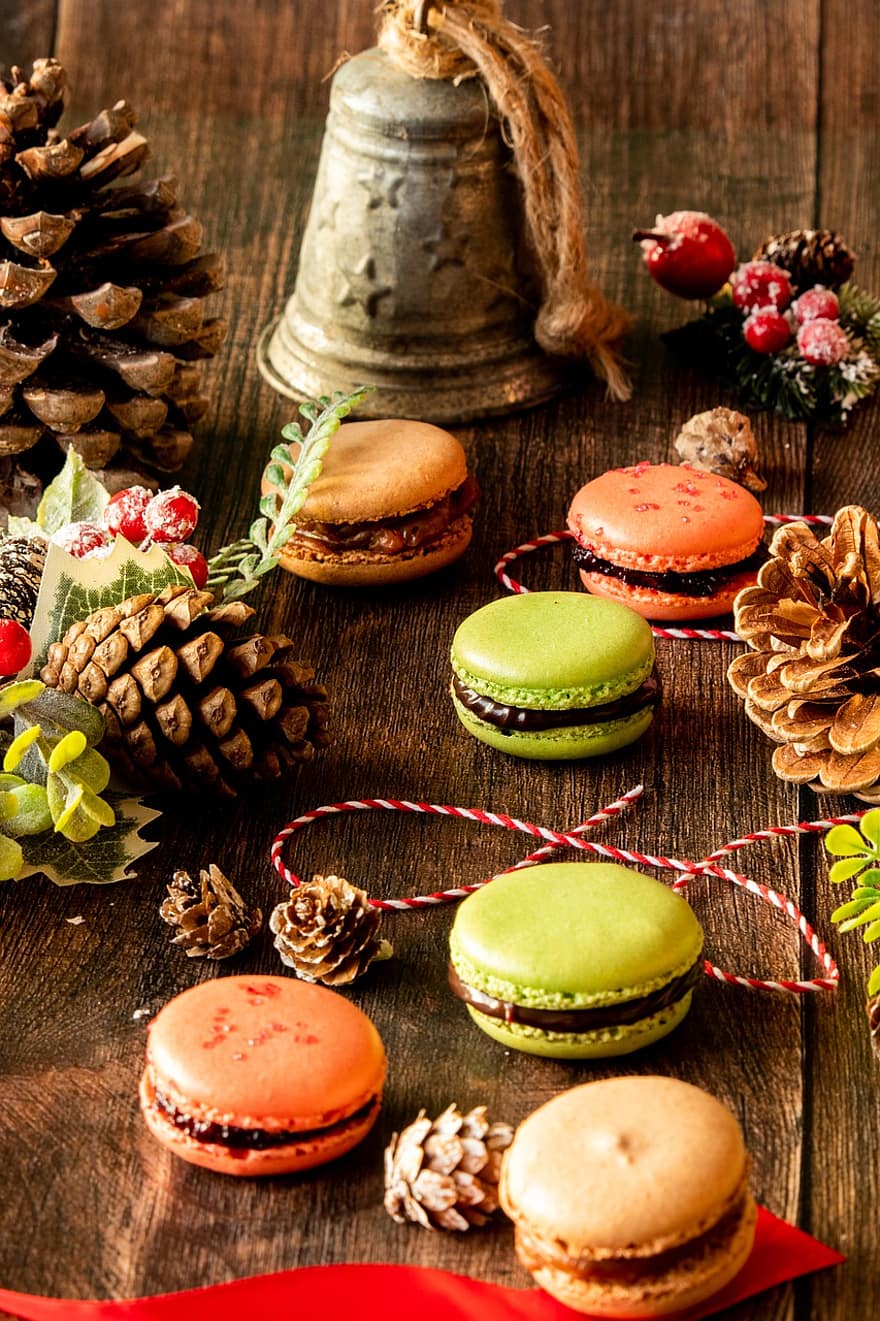 macarons, biskuit, kue kering, kue Prancis, kue, manis, waktu Natal, cokelat, buah-buahan, hari Natal, musim dingin