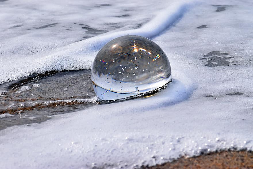 Snow, Winter, Sphere, Globe, Season, Outdoors, Water, Ball, Lens Ball, close-up, blue