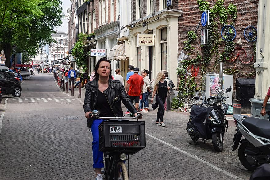 Amszterdam, biciklizés, utca, kerékpáros, kerékpár, Hollandia, idegenforgalom, Európa