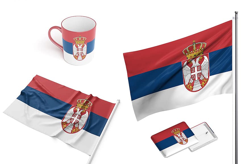 Сербія, країна, прапор, Значок на шпильці, кухоль, чашка, флагшток, Національний прапор, символ, незалежність, Національний день