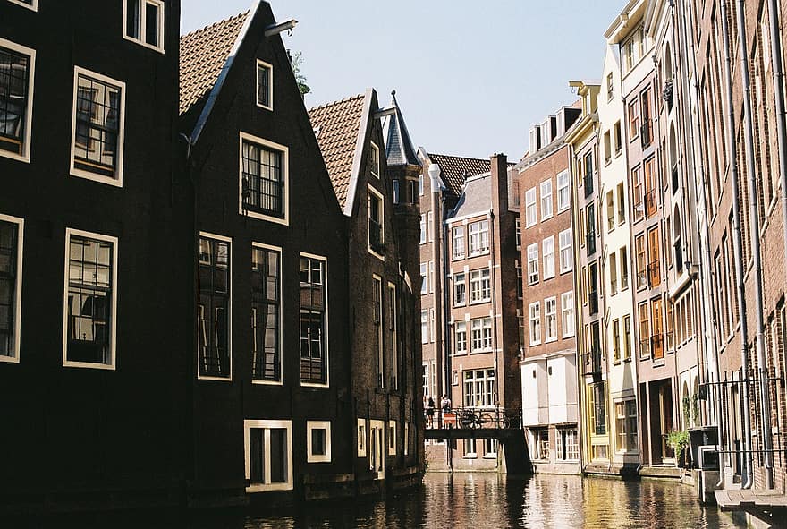 podróżować, Amsterdam, Miasto, Holandia, turystyka, Europa, holenderski, budynek, kanał, turysta, statek