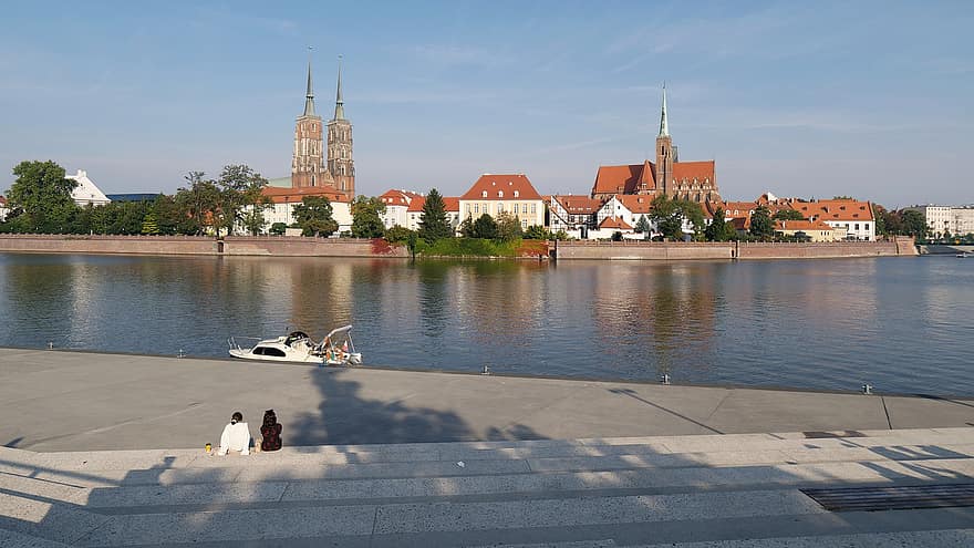 paisaje urbano, wroclaw, río, edificios, arquitectura, Iglesia, torres