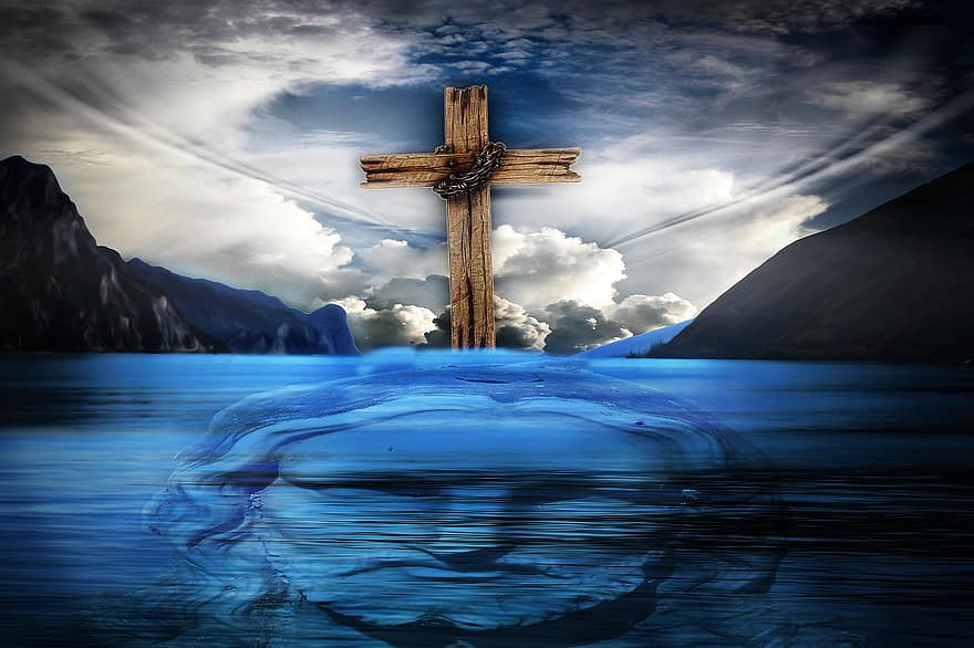 Jezus, krzyż, woda, Jezus Chrystus, chrześcijaństwo, religia, drewno, chrześcijanin, katolicki, święty, Drewniany krzyż