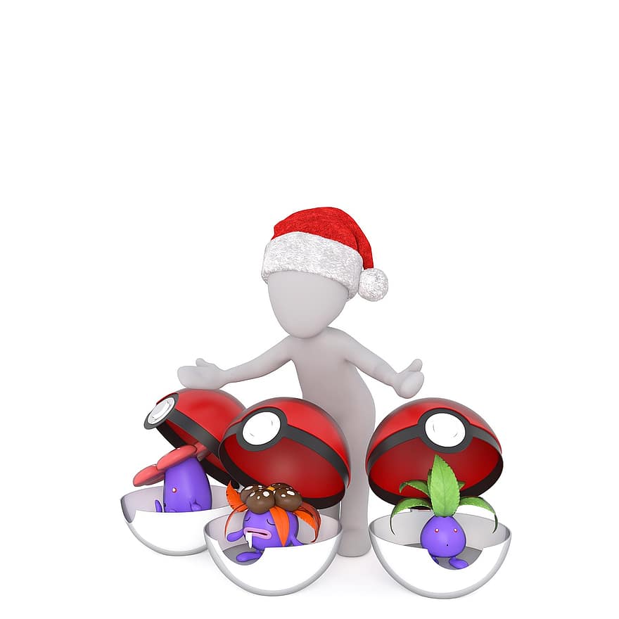mâle blanc, modèle 3D, isolé, 3d, modèle, tout le corps, blanc, chapeau de père Noël, Noël, Bonnet de noel 3d, pokemon