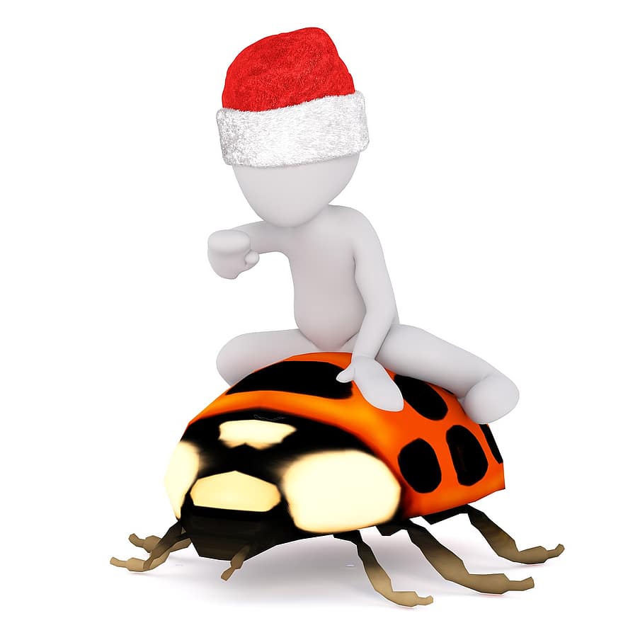 biały samiec, biały, postać, odosobniony, Boże Narodzenie, Model 3D, całe ciało, 3d santa hat, jazda, chrząszcz, krabbeltier