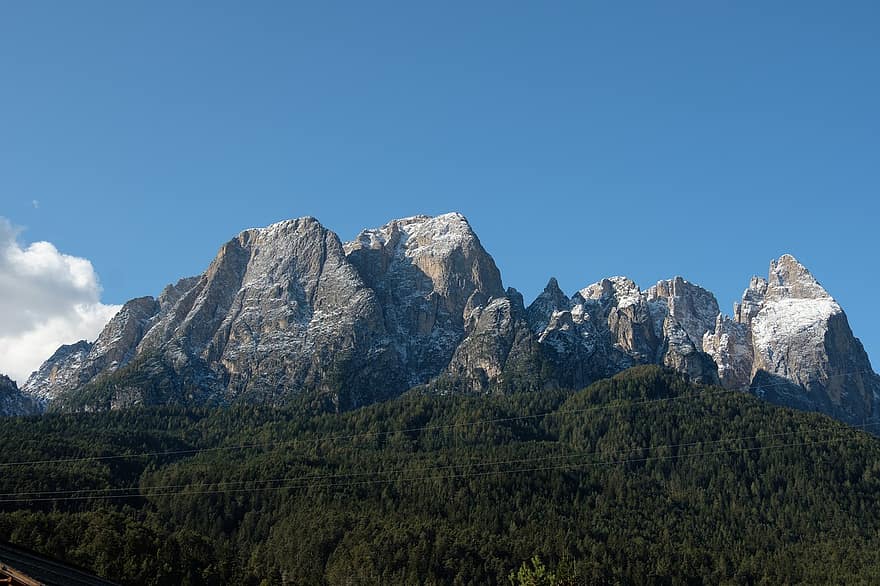 bergen, sneeuw, park, Dolomieten, mijlpaal, natuur, winters, schlern, alm, bozen, Zuid-Tirol
