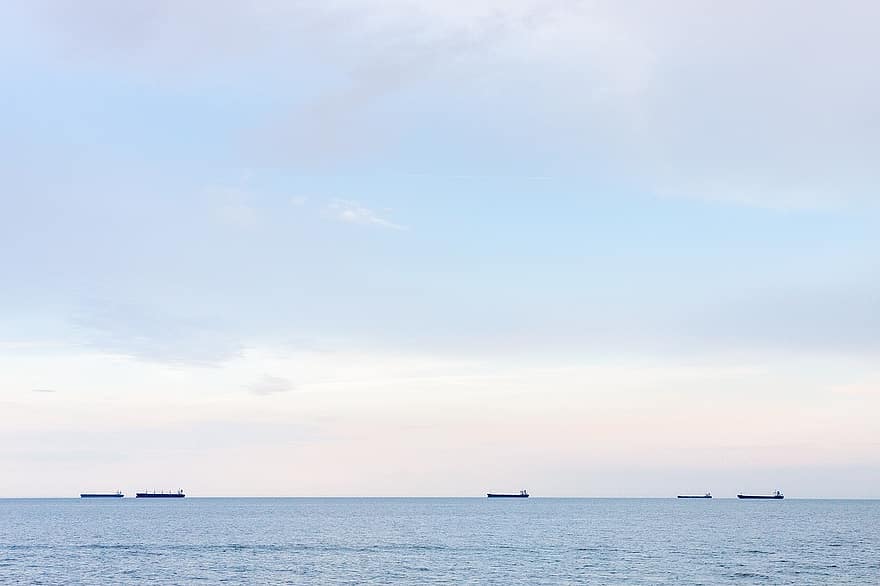 tenger, hajó, szállítás, horizont, ég, felhők, óceán, teherhajó, konténerhajó, ipar, Odessza