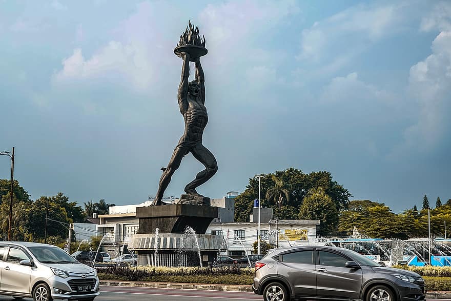 Jacarta, Indonesia, cielo, arquitectura, edificio, fondo, punto de referencia, azul, calle, estatua, escultura