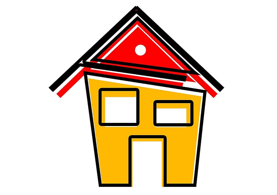 dom, logo, abstrakcyjny, Dom, budynek, minimalistyczny, zredukowany, mało, okno, dach