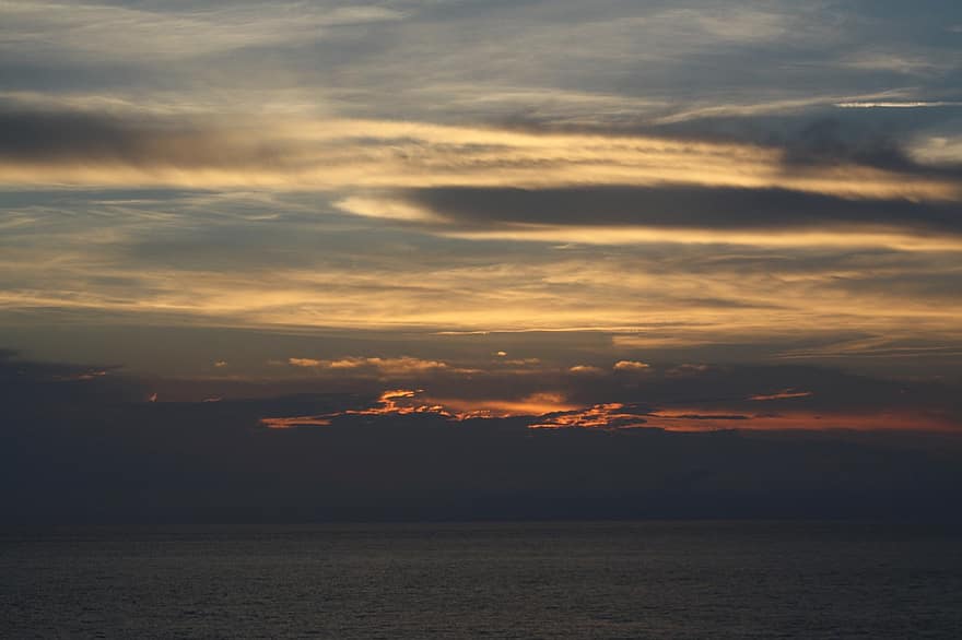 Sunset, Sea, Sky, Clouds, Ocean, Dusk, Airspace, Cumulus