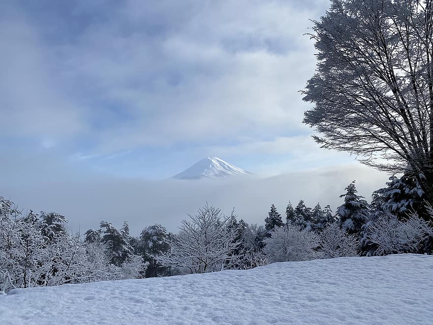 góra Fuji, Góra, wulkan, śnieg, zimowy, Japonia