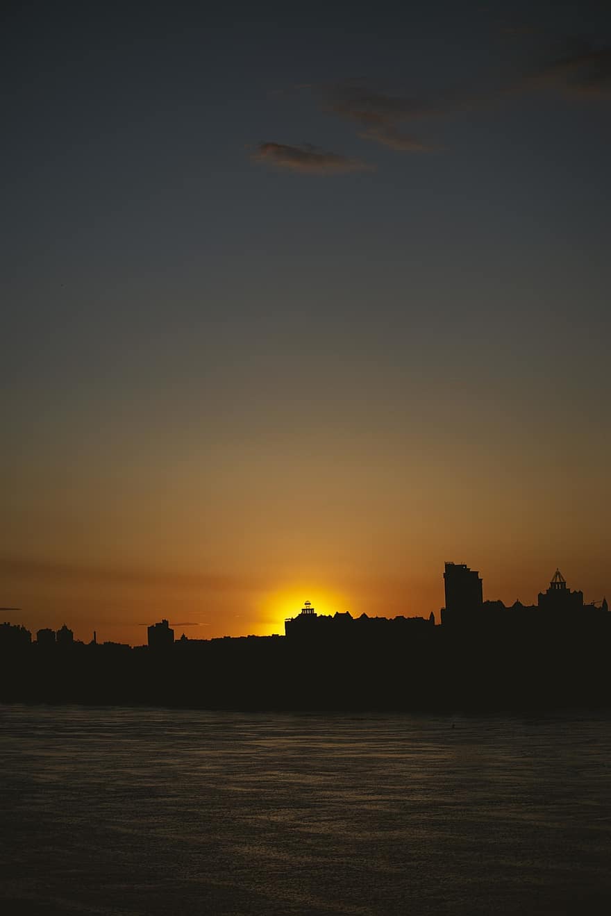City, Sunset, Silhouette, Sky, Kiev, River, dusk, back lit, sunrise, dawn, sunlight