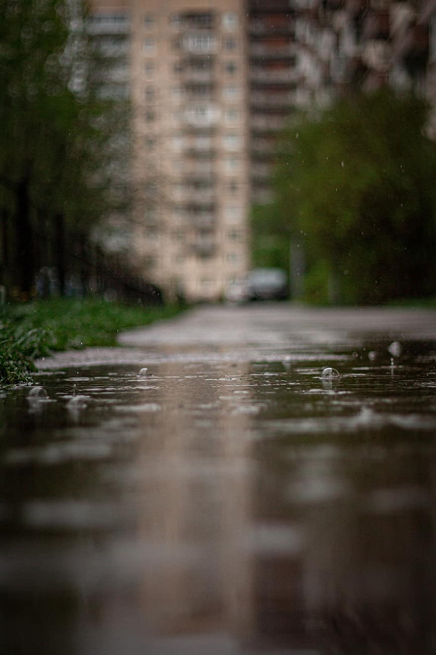 pioggia, maglieria, città, acqua, ombrello, bagnato, sfondi, far cadere, goccia di pioggia, defocused, architettura