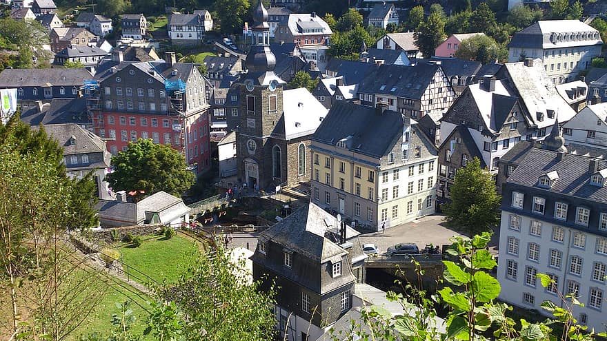 puurakenteinen talo, kaupunki, talot, kylä, Monschau, Eifel, arkkitehtuuri, kuuluisa paikka, rakennuksen ulkoa, kaupunkikuvan, katto