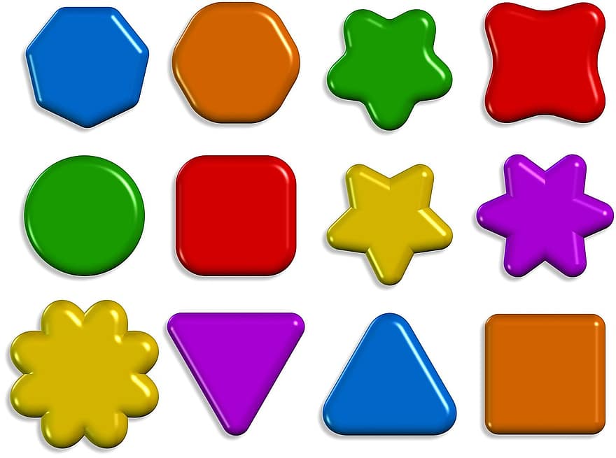 εικονίδια, σύμβολα, σχήματα, σειρά, αστέρι, τετράγωνο, στρογγυλό, τρίγωνο