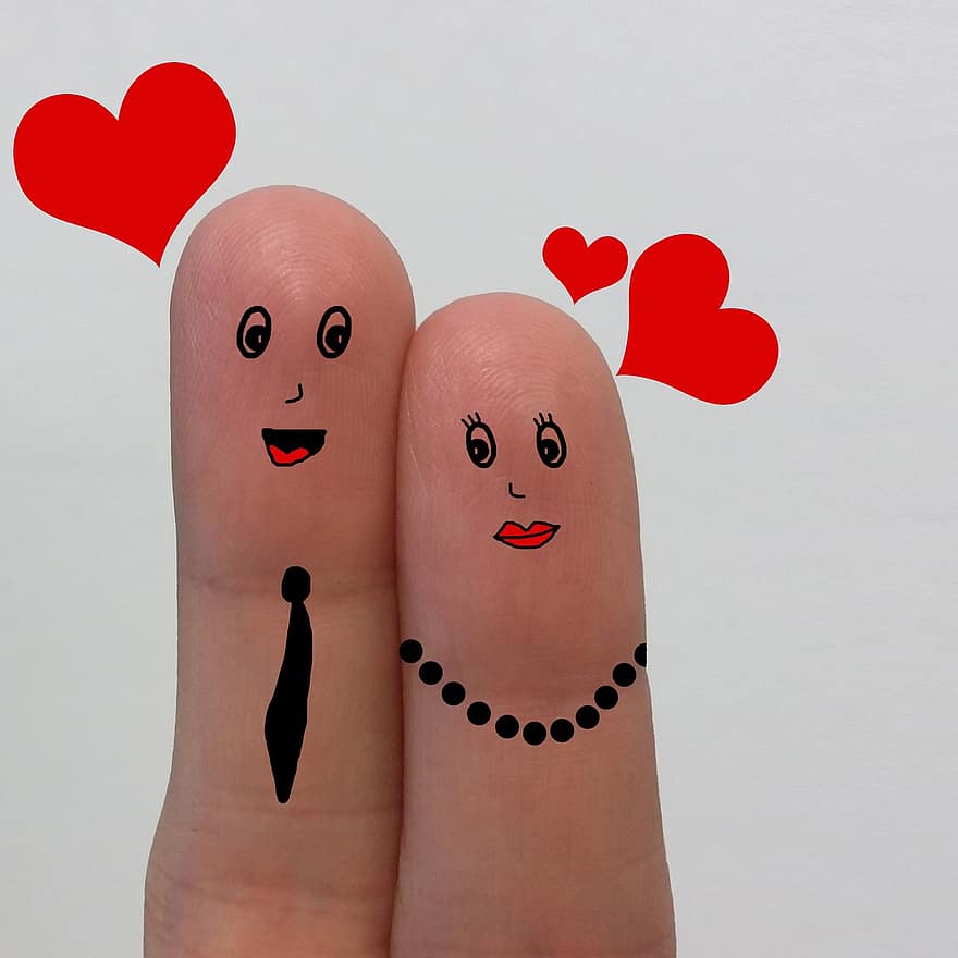 пальцы, Рисование, любить, пара, сердце, сердца, красный, смайлики, Палец, День святого Валентина, помолвка
