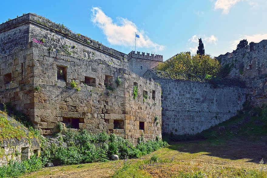 erődítmény, kastély, középkori vár, erőd, Látvány, Rhodes, várárok