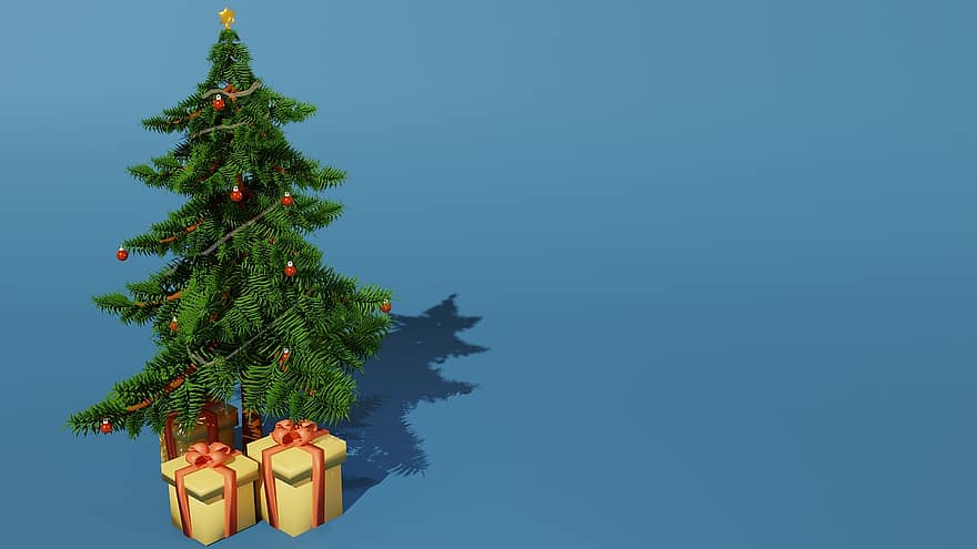 크리스마스, 나무, 선물, 즐거움, 파티, 행복, 푸른, 블루 파티