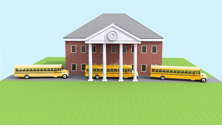 škola, školní autobusy, Vzdělávací instituce, 3D maketa, základní, učení se, veřejnost, Žluté autobusy