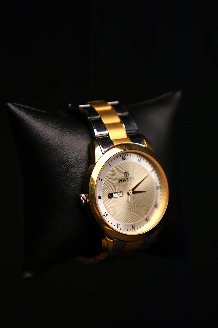 Watch, Wristwatch, Titan, Men, Time, Timepiece, Fashion, Golden, Titanium, Jewelry, Closeup