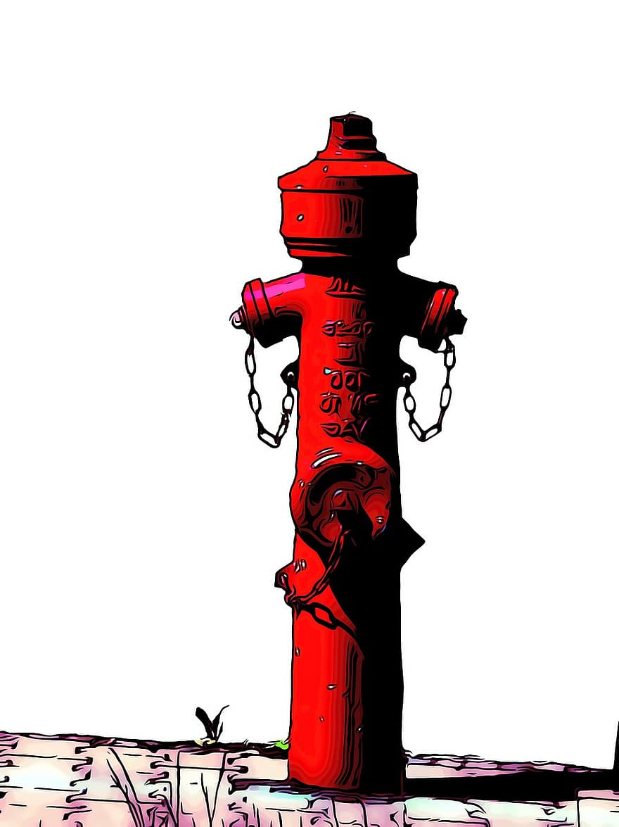 požární hydrant, nouzový, ilustrace, vektor, kreslená pohádka, starý, kov, průmysl, ocel, řetěz, design