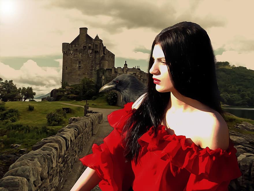 готичний, фантазія, середньовічний, самка, Середньовічна леді, вродлива жінка, Середньовічний персонаж, Епічний персонаж, фантастичний портрет, портрет, Кельтські легенди