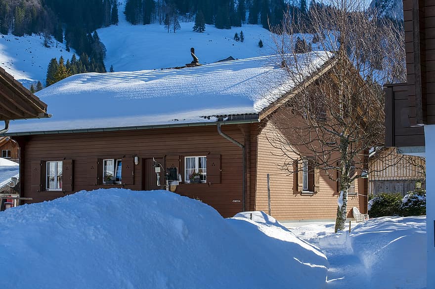 Thụy sĩ, làng, mùa đông, alps, tuyết, Mùa, Nước đá, ngôi nhà tranh, núi, sương giá, mái nhà
