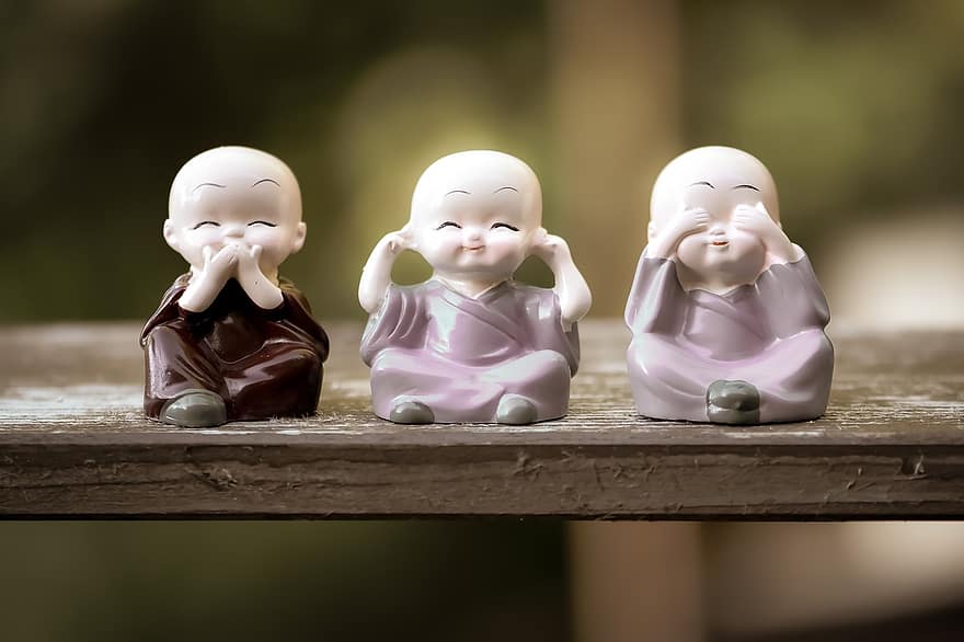 Monk, Figures, Figurines, Not Hear, Not See, Do Not Speak, Religion, Meditation, Relaxation