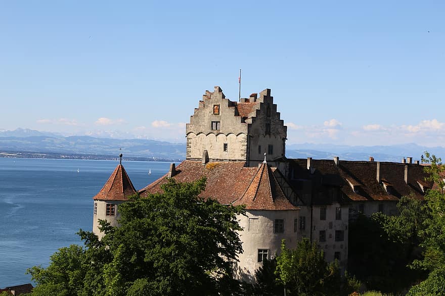 castell, viatjar, turisme, històric, a l'aire lliure, façana, meersburg, llac de constància, arquitectura, vell, lloc famós