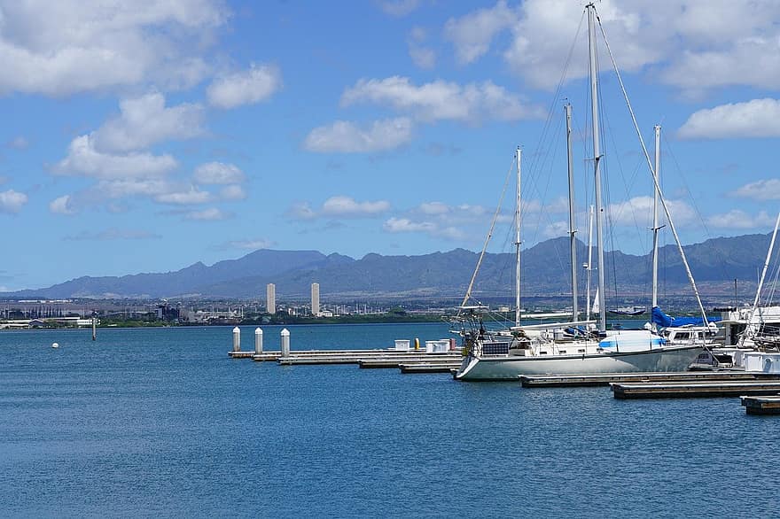 yacht, porto, mare, Barche, marina, porta, barca a vela, oceano, acqua, paesaggio marino, Oahu