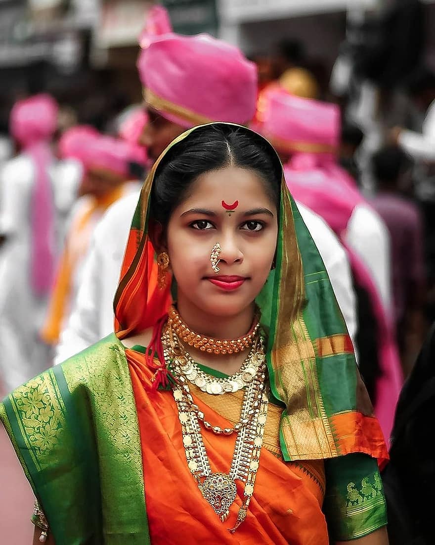 dziewczynka, piękno, sari, indyjski, sukienka, tradycyjny, kultura, orientalny, kobieta, młody, indyjska kobieta