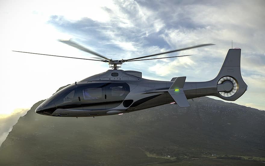 helikopter, penerbangan, langit, gunung, pesawat terbang, Pesawat Futuristik, aeronautika, inovasi, militer, Rendering 3d, pesawat