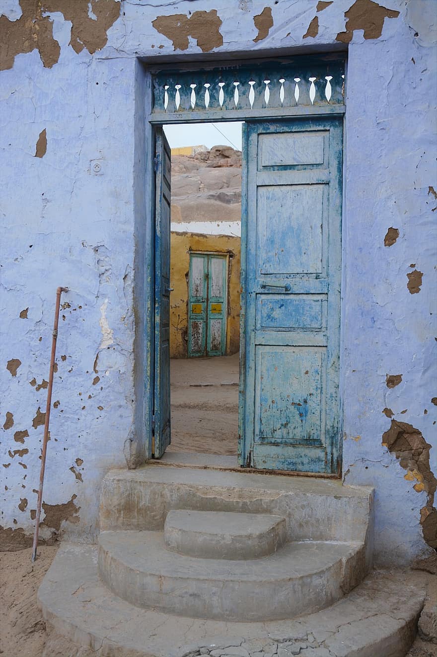 dveře, Dům, starý, barvitý, Egypt, nubian