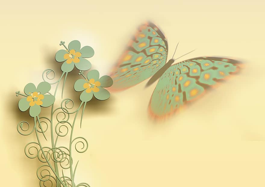 papillon, fleurs, décoration