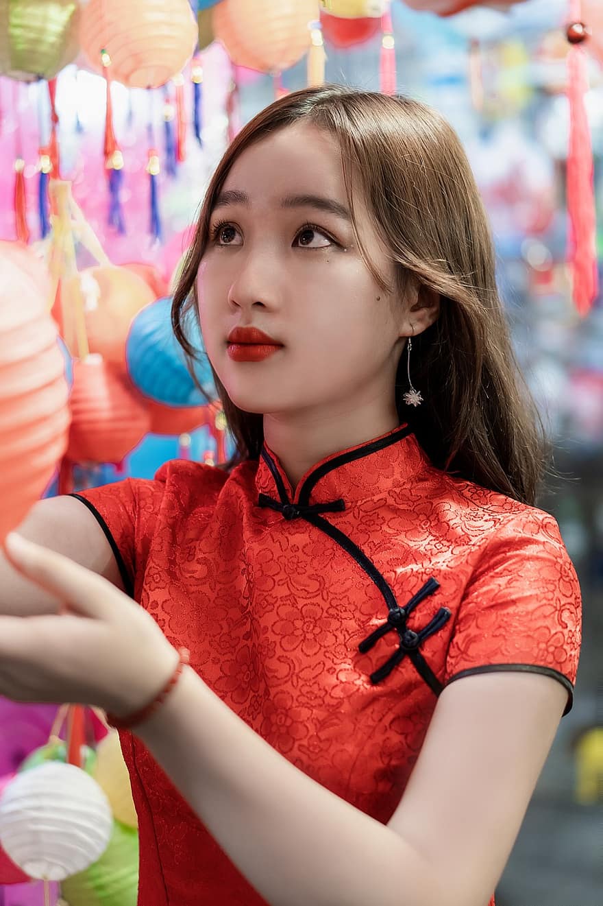 момиче, модел, qipao, Рокля Qipao, Cheongsam, Традиционна китайска рокля, традиционно износване, традиционно облекло, красив, красива, жена