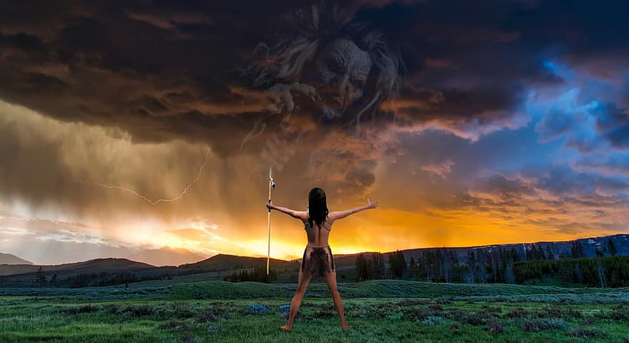 tempestade, Magia, soletrar, indiano, Os nativos americanos, fantasia, ao ar livre, nuvens, cinzento, evocação, espírito
