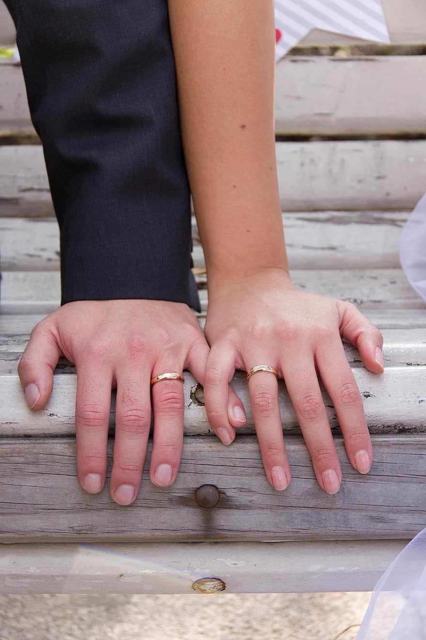 manželství, svatební prsteny, pár, vztah, muž, žena, manžel, manželka