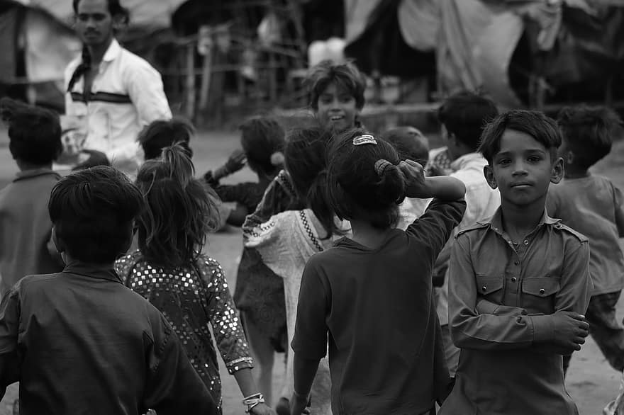 Poor, Together, Monochrome, black and white, men, child, cultures, crowd, boys, indigenous culture, group of people
