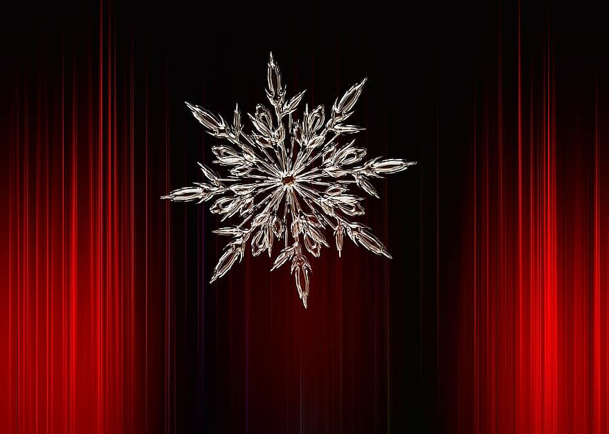 Snowflake, Ice Crystal, Ice, Cold, Crystal, ze, Advent, Frost, Curtain, Stripes, Red