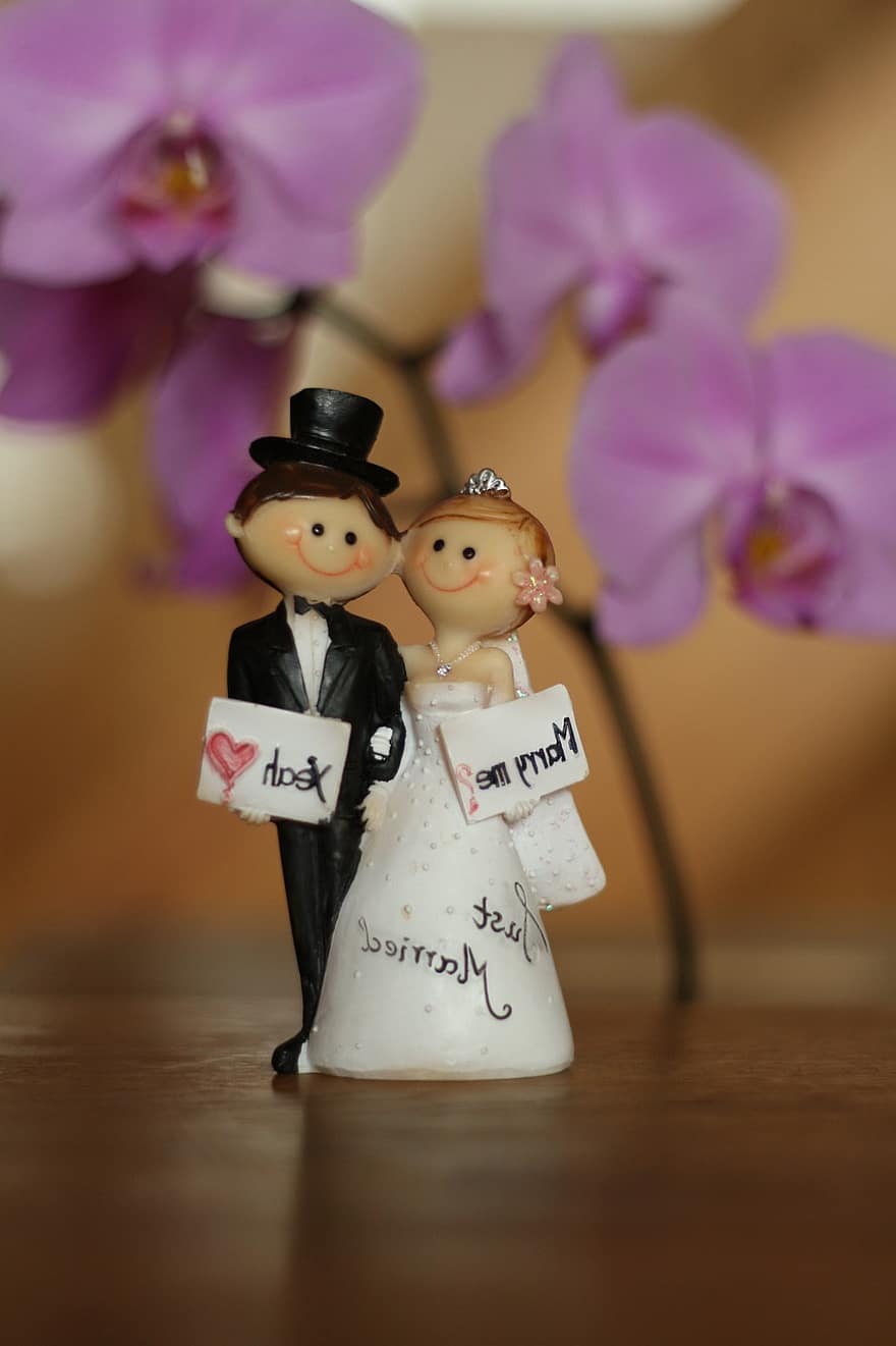 figurine, couple, mariage, miniature, la mariée, jeune marié, gâteau, les mariés