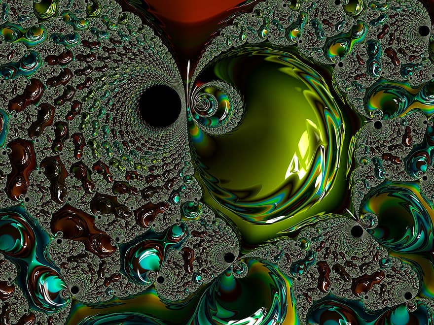 fractal, intensyvus, žalias, alyvuogių, spalva, šviesus, turkis, santrauka, fonas