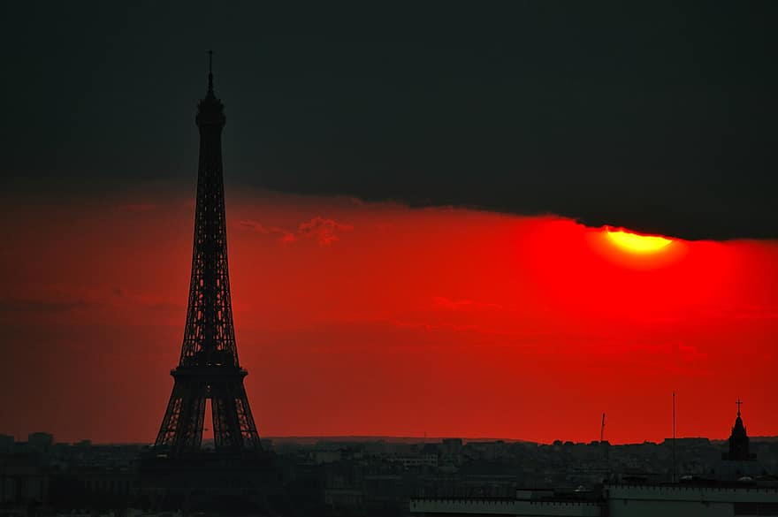 Ейфелева вежа, Париж, подорожі, туризм, захід сонця, сутінки