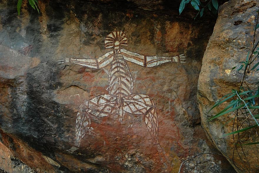 kakadu nacionālais parks, Austrālija, akmens krāsošana, cilvēks, persona