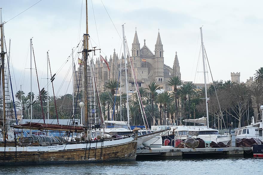 Cathedral, Boats, Sea, Tourism, Port, Dock, Travel, Exploration, nautical vessel, sailboat, yacht