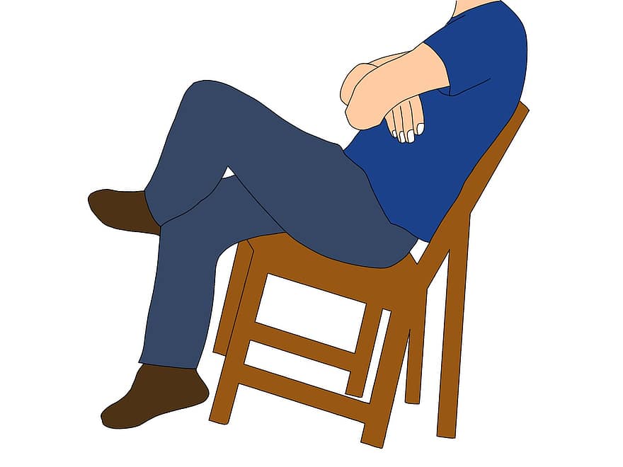 sedět, muž, kreslená pohádka, židle, sama, uvolněný, 2d, charakter, osoba, muži, sedící