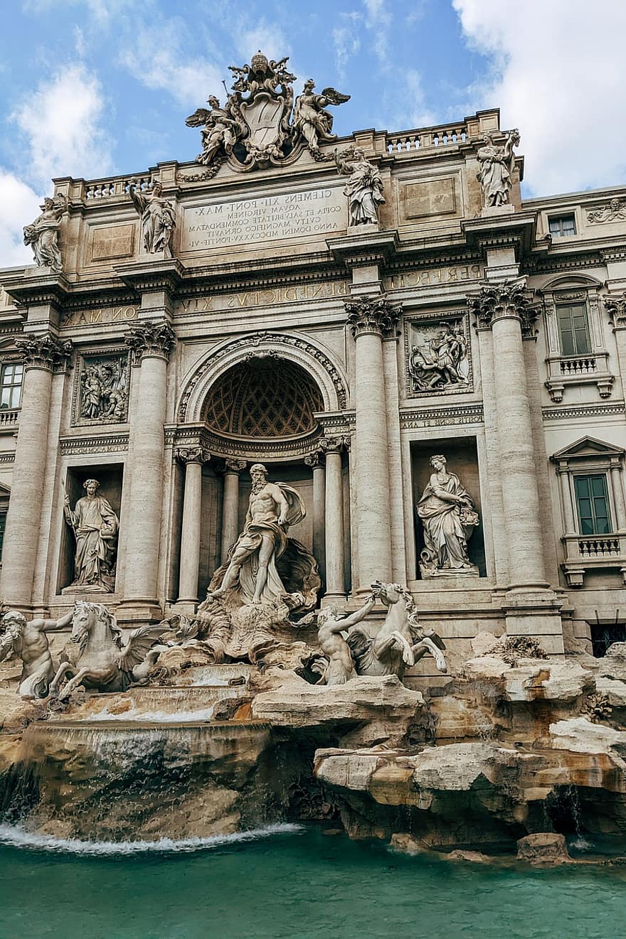 fontanna, Rzym, trevi, Włochy, architektura, woda, Włoski, Europa, rzymski, statua, rzeźba
