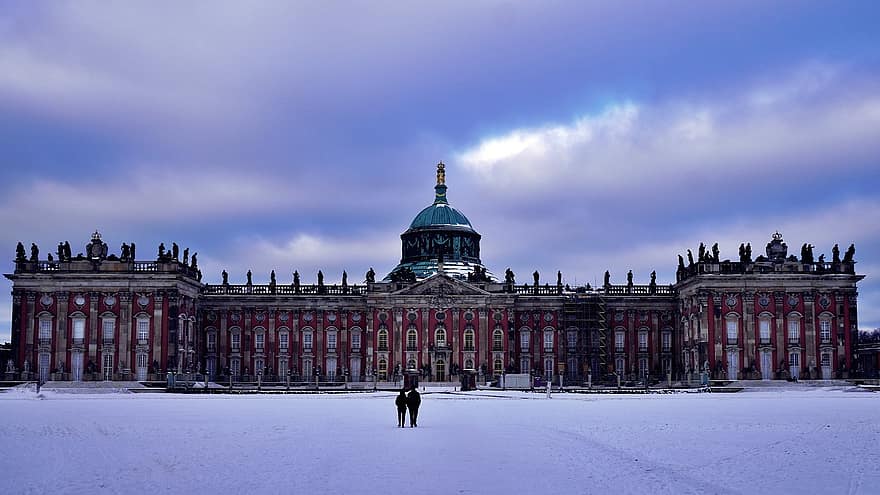 新しい宮殿、ポツダム、冬、ドイツ、城、宮殿、ブランデンブルク、建築、有名な場所、建物の外観、文化