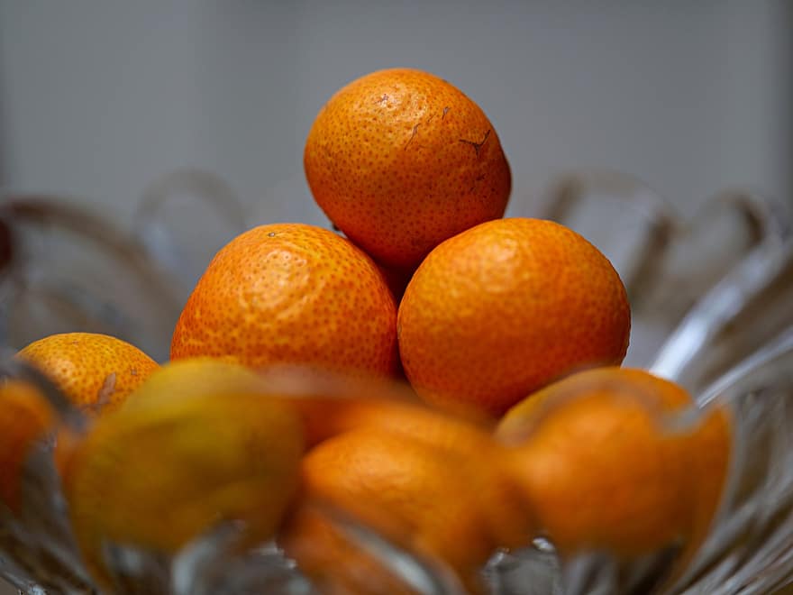 oranžový, ovoce, skleněná mísa, čerstvý, organický, svěžest, jídlo, detail, Zdravé stravování, citrusové ovoce, zralý