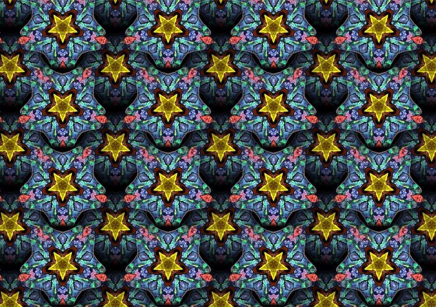 Background, Star, Digital, Pattern, Abstract, Yellow, Purple, Blue