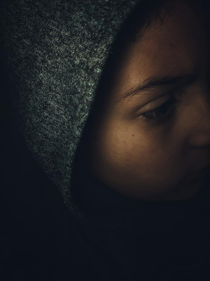 Woman, Hoodie, Dark, Portrait, Face, Girl, Sad, Lonely, one person, young adult, men